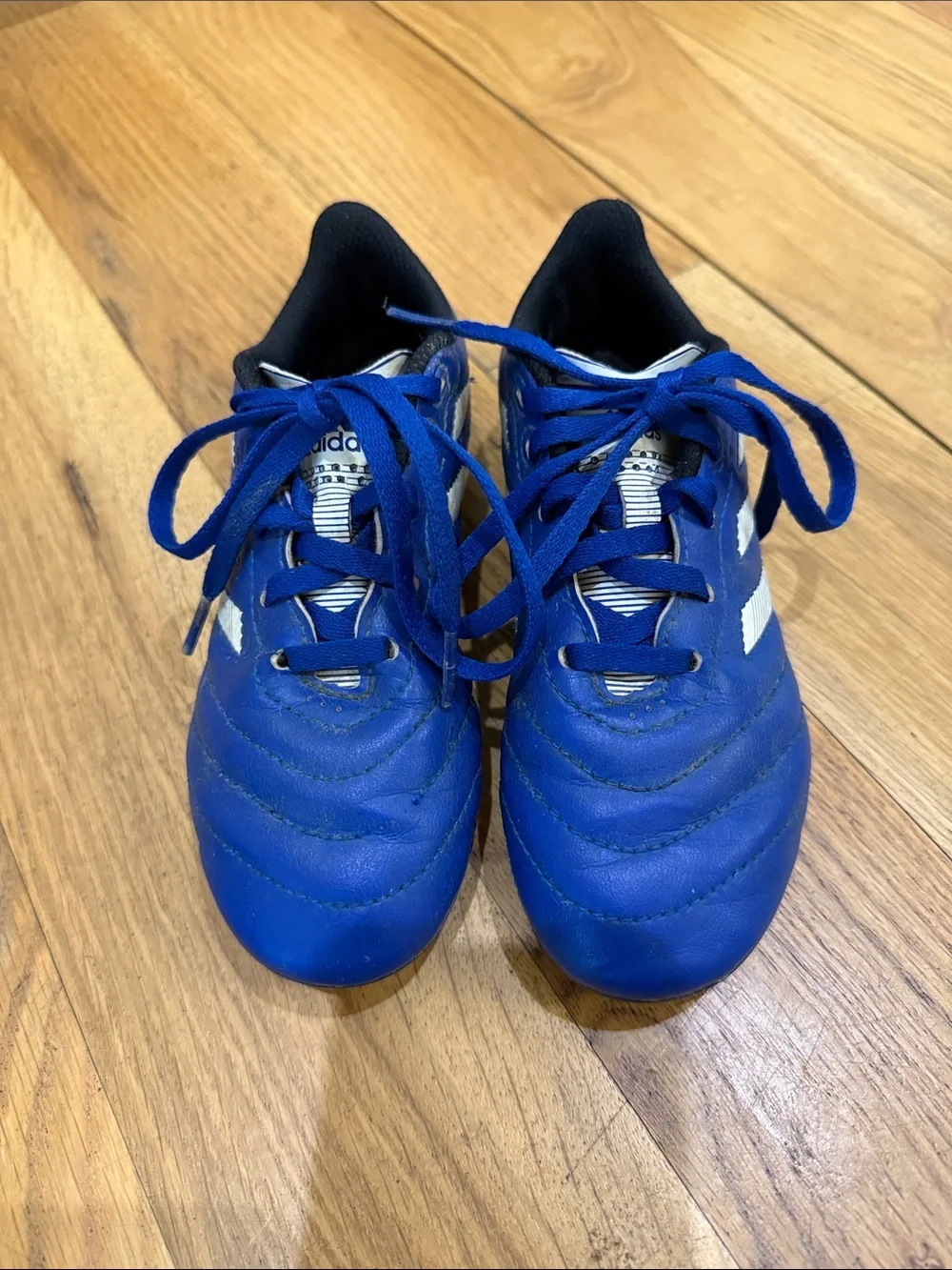 adidas Kids Blue Soccer Sneakers with White Stripes